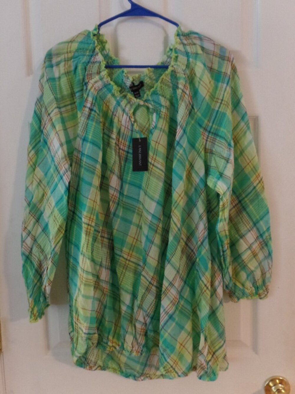 *NWT* Lane Bryant 18/20 18W 20W Green Plaid Pullover *COTTON* Blouse 18 20